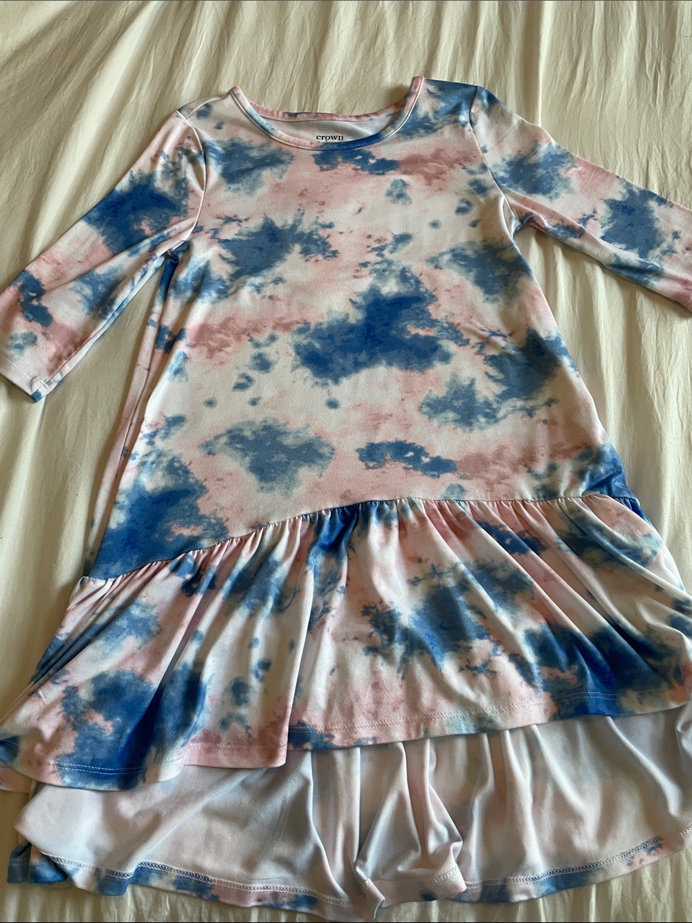 Crown & Ivy Tie-Dye Ruffle Hem Dress in Pink and Blue